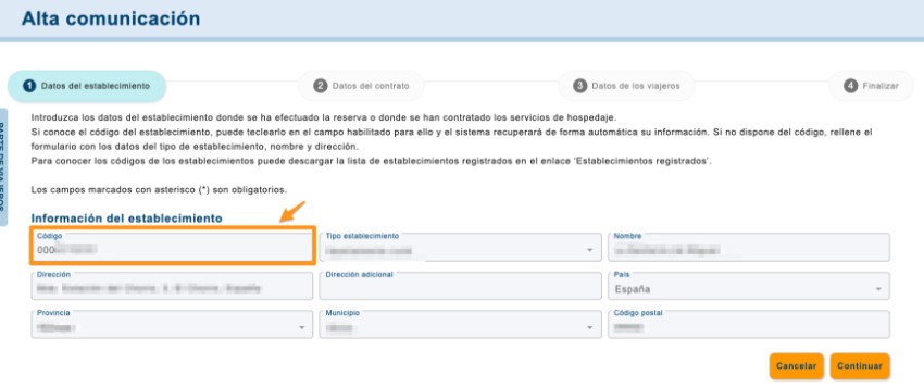 código de establecimiento
