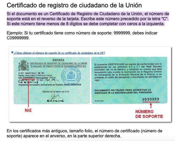 certificado de registro de ciudadano de la union