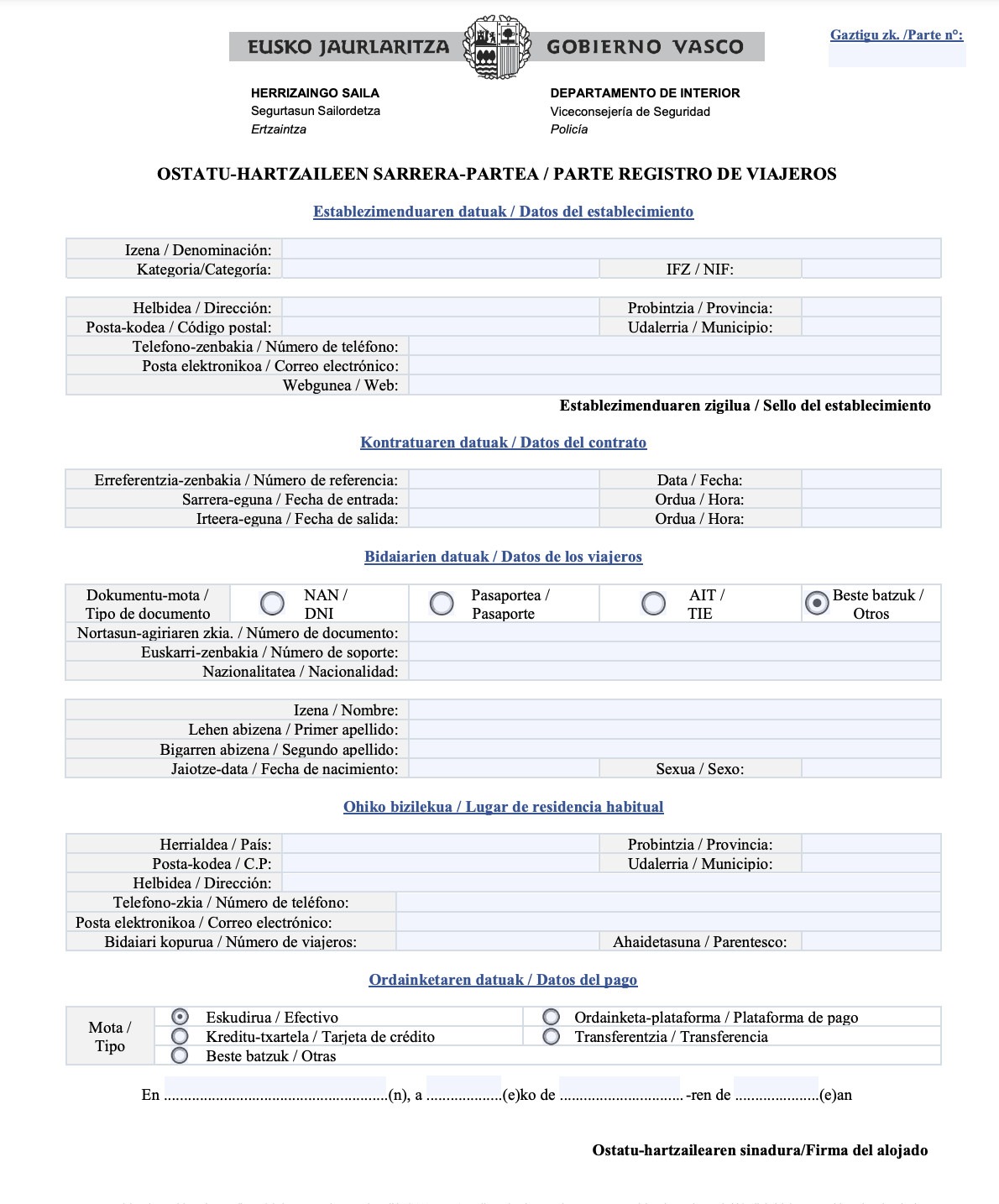 Nuevo parte de viajeros Ertzaintza